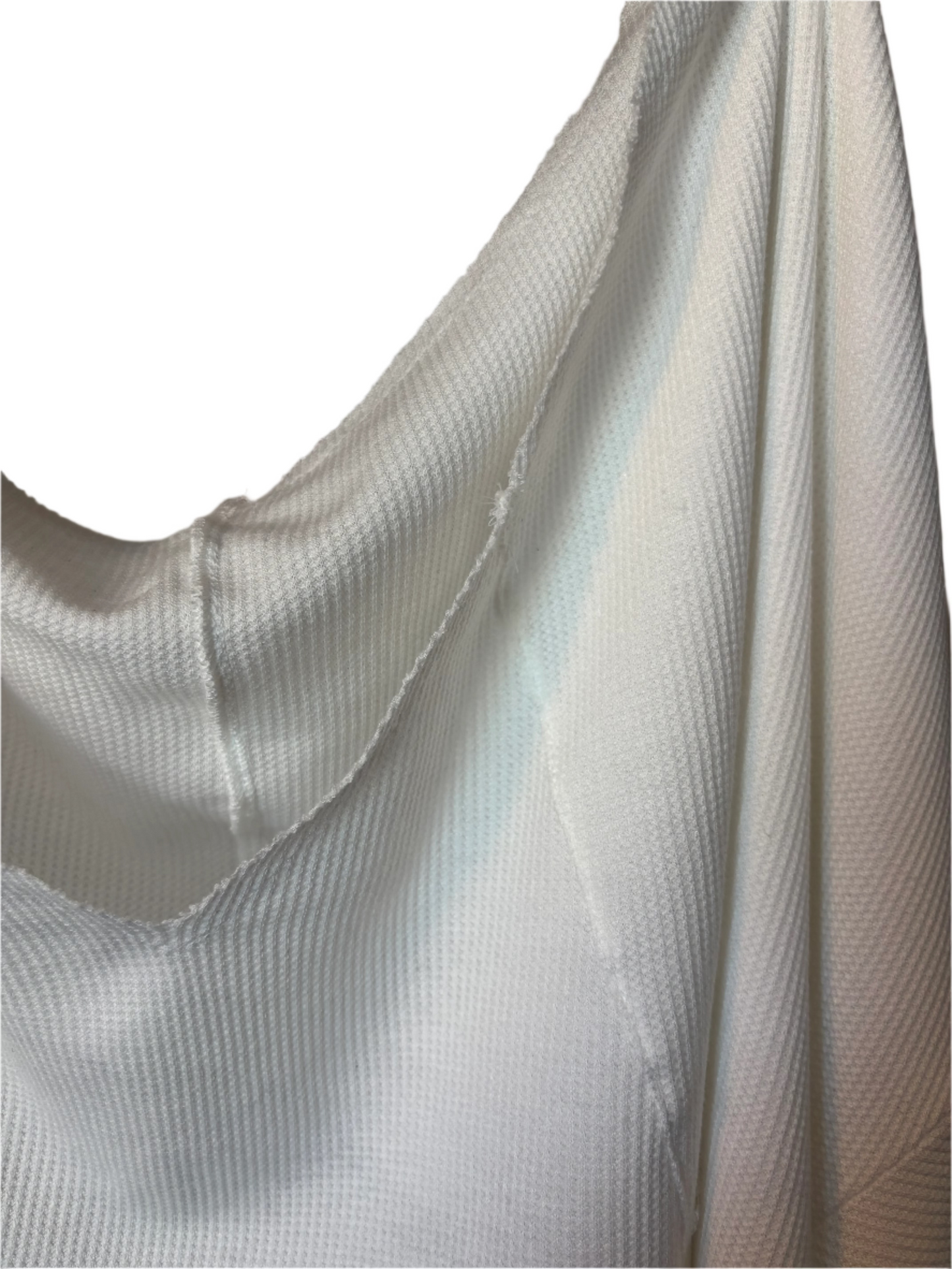White Leightweight Knit Long Sleeve Top with V-Cut