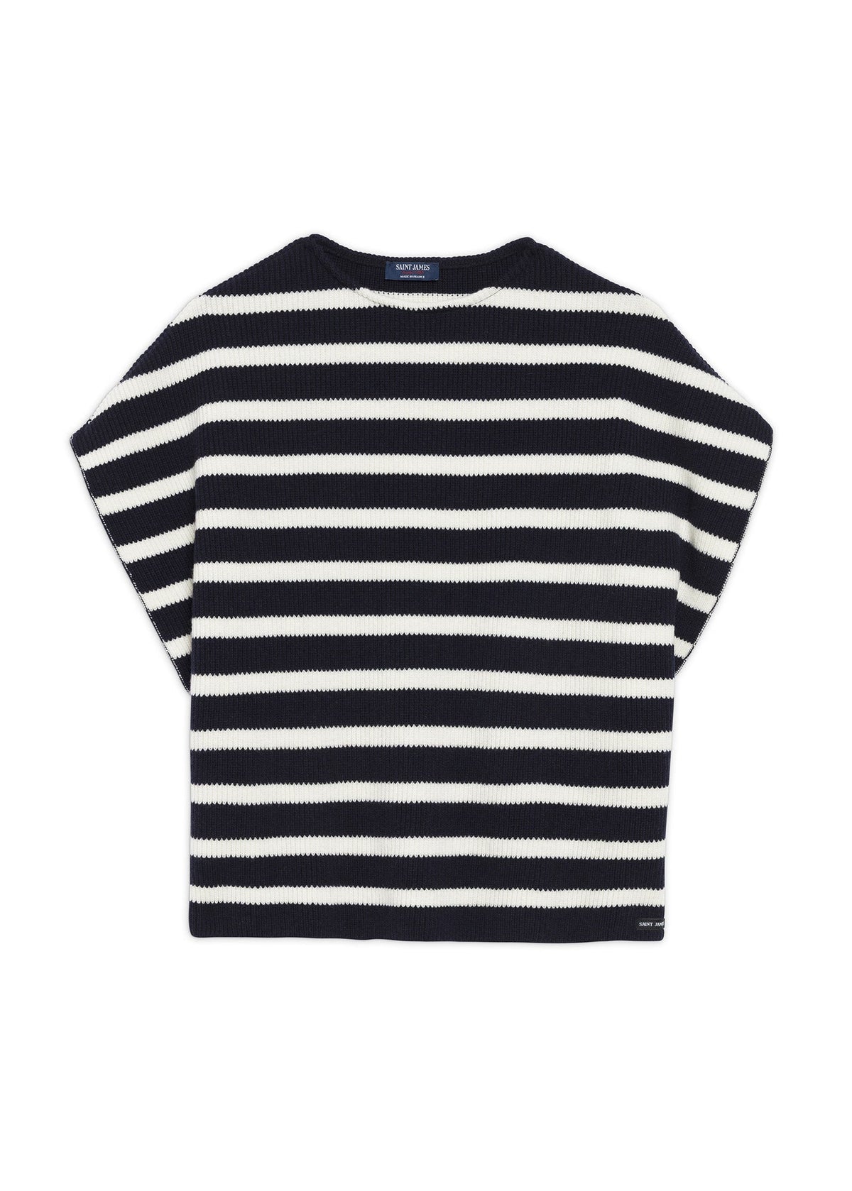 Saint James navy and ivory striped wool poncho - view 2