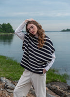 Saint James navy and ivory striped wool poncho