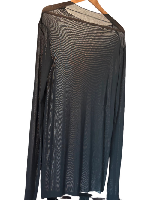 Black Sheet Mesh Long Sleeve Top