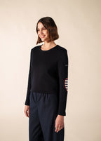 Saint James VAUJANY GEMINI navy wool sweater with red heart elbow patches - view 4