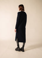Saint James ASCOU navy rib knit wool sweater dress with pointelle sleeves - view 3