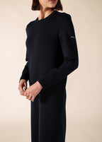 Saint James ASCOU navy rib knit wool sweater dress with pointelle sleeves - view 5