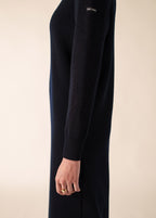 Saint James ASCOU navy rib knit wool sweater dress with pointelle sleeves - view 6
