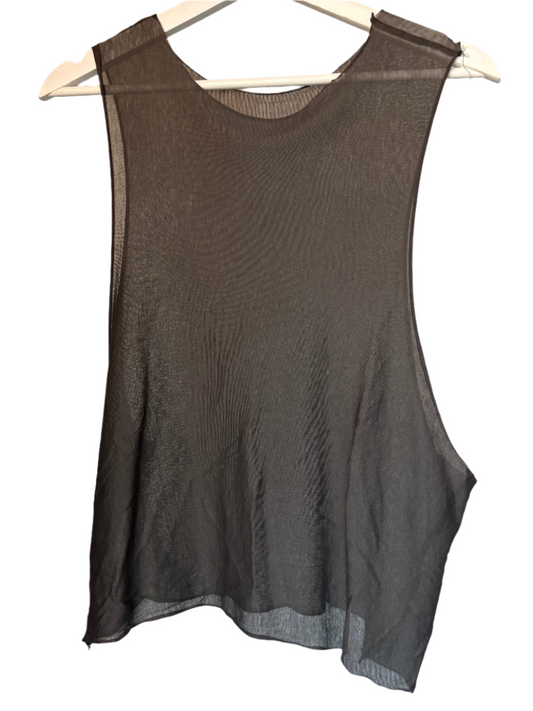 Grey Sheer Knit Tank Muscle Tee