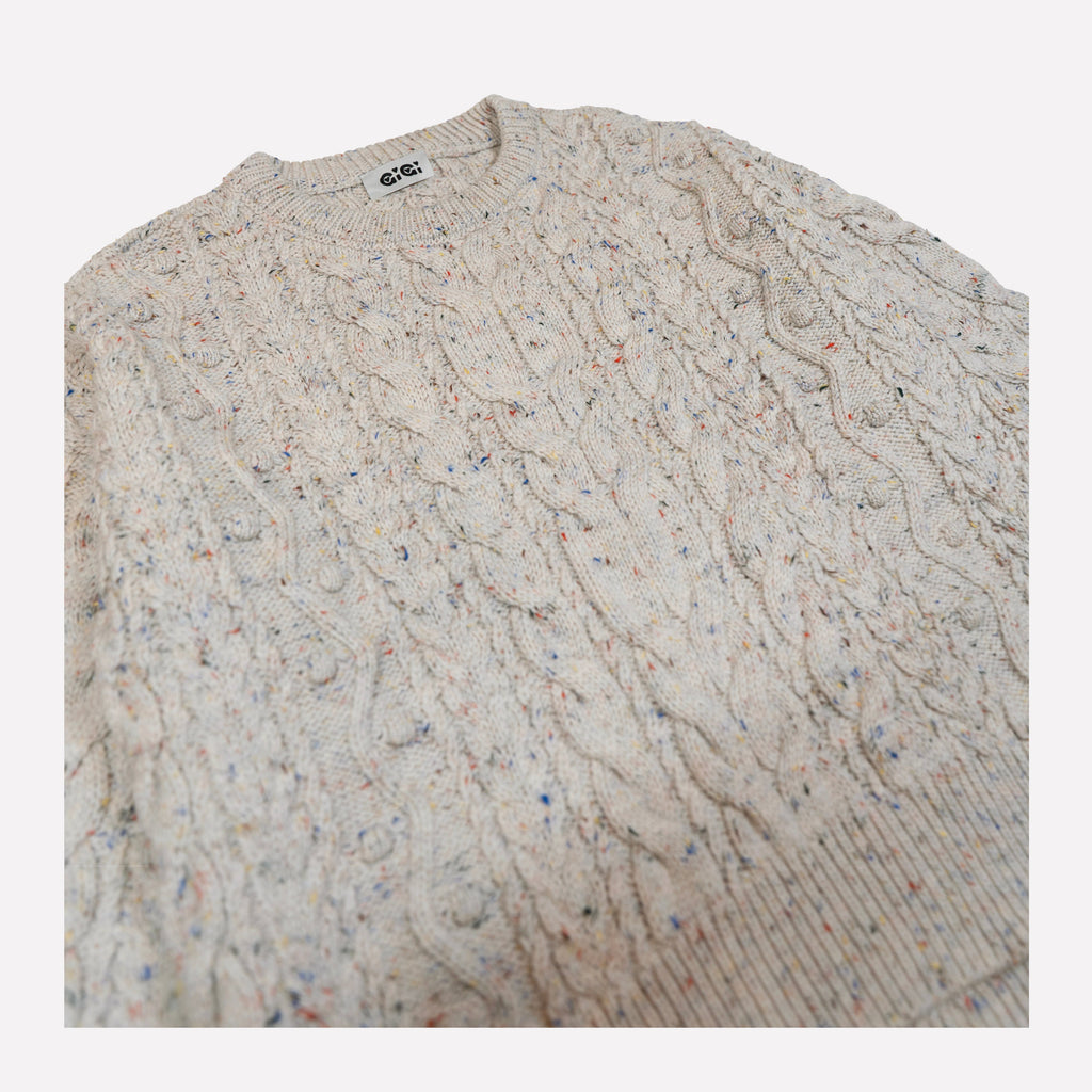 Oversized natural speckle merino cable knit fisherman sweater - view 6