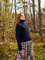 Navy merino wool cable knit turtleneck sweater - view 4