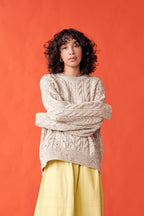 Oversized natural speckle merino cable knit fisherman sweater - view 3