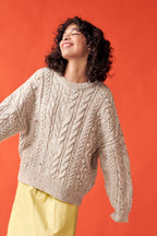 Oversized natural speckle merino cable knit fisherman sweater - view 5