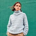 Light Blue merino wool cable knit turtleneck sweater