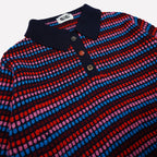 Navy multicolor striped merino polo sweater with vintage buttons - view 2