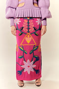 Rosal Magenta Long Knit Jacquard Skirt