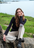 Saint James VAUJANY GEMINI navy wool sweater with red heart elbow patches