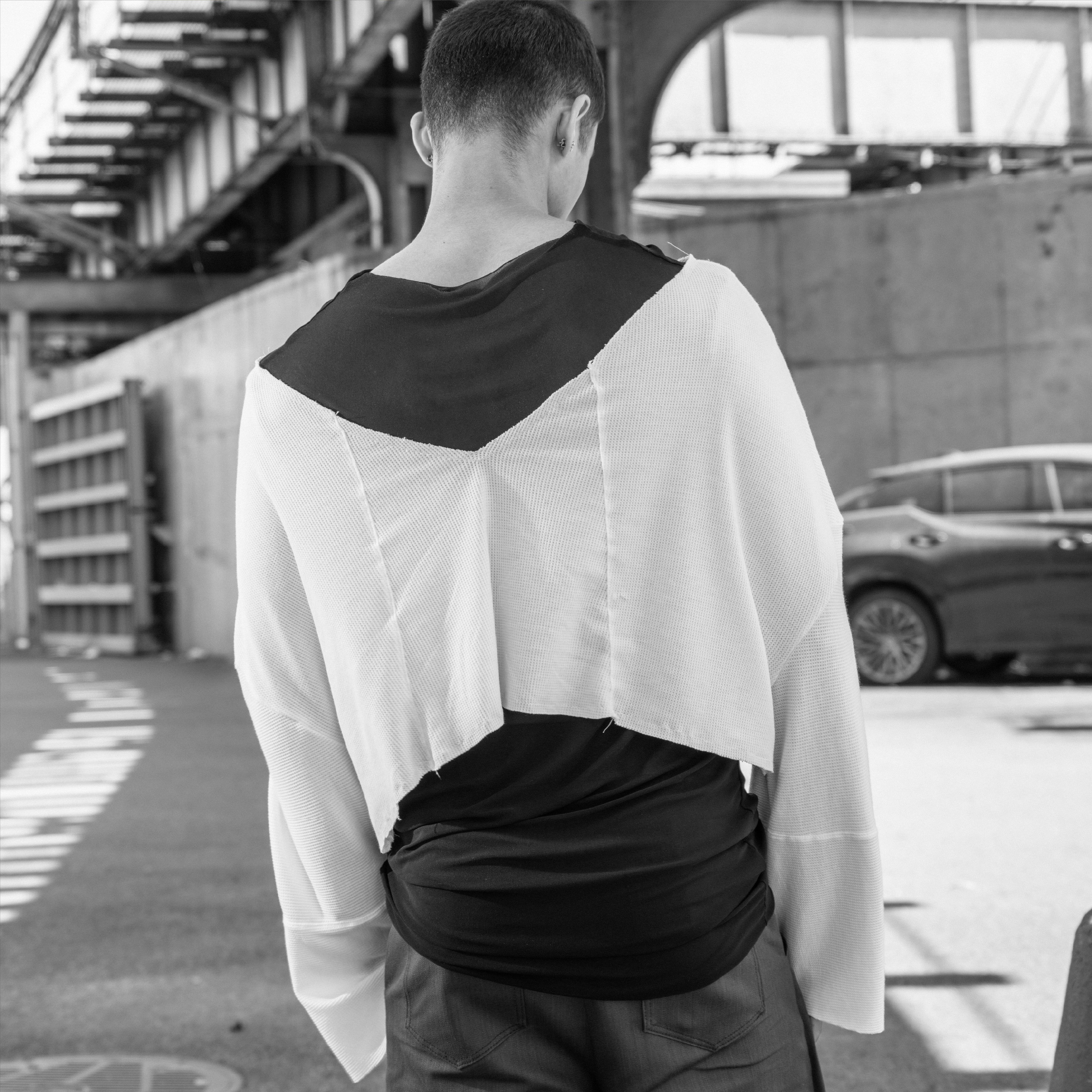 White Leightweight Knit Long Sleeve Top with V-Cut