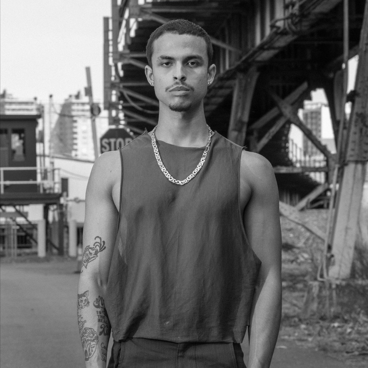Heathered grey cotton jersey muscle tank with dropped armholes