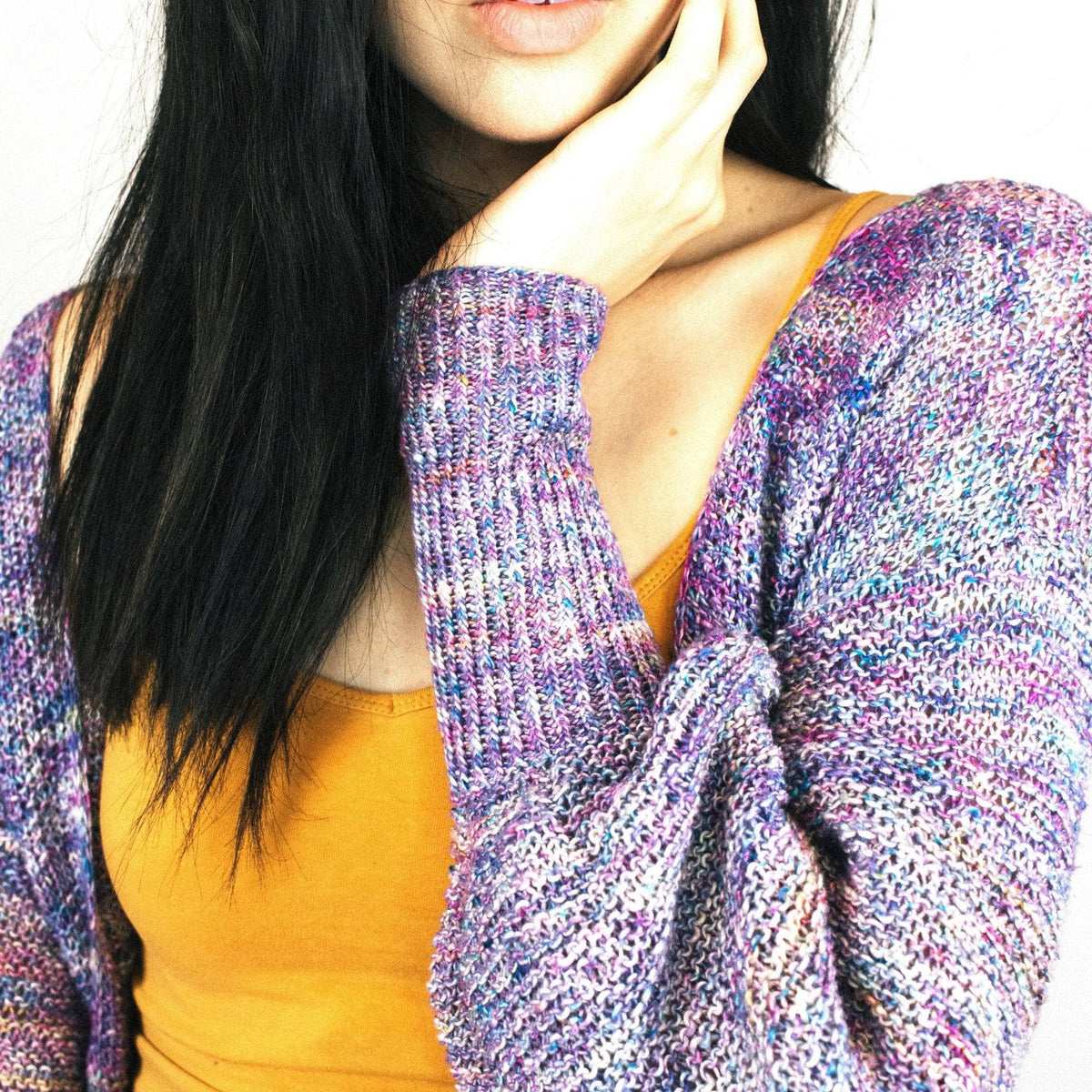 Zephyr Tides open-front cardigan knit in recycled silk lace yarn - view 4