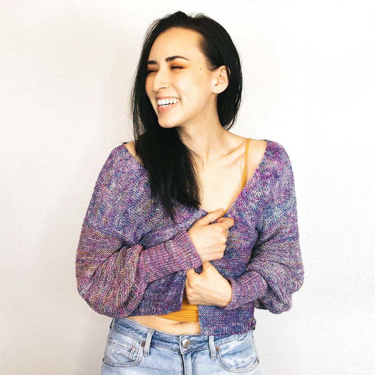 Zephyr Tides open-front cardigan knit in recycled silk lace yarn - view 2